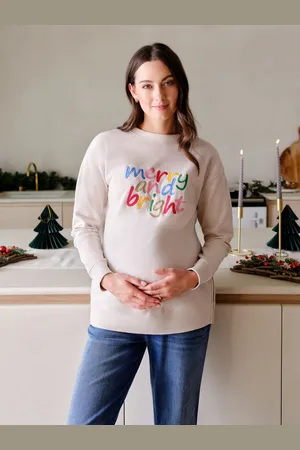 JoJo Maman Bébé Cream Maternity Merry And Bright Sweatshirt L