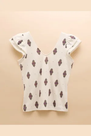 Joules Emma Floral Foulard V-Neck Frill Jersey Vest AU 20