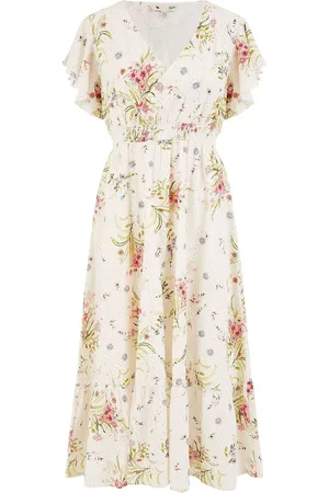 Yumi Floral Broderie Anglaise Wrap Midi 100% Cotton Dress AU 16