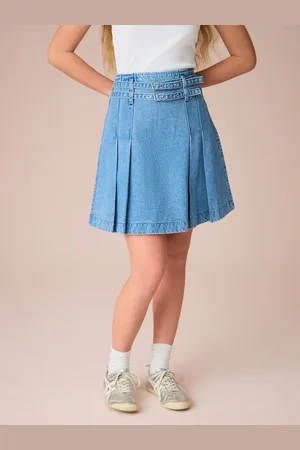 Next 100% Cotton Denim Belted Kilt Skirt AU 8