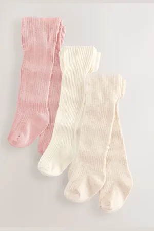 Next Pink Neutral Textured Baby Tights 3 Pack (0mths-2yrs) First Size