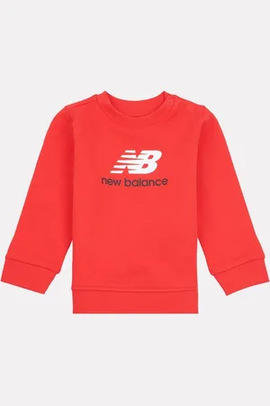 New Balance Red Kids 100% Cotton French Terry Stacked Logo Crew Sweat Top 1.5