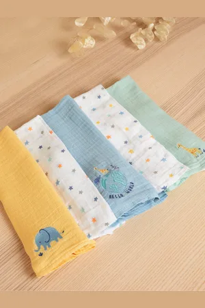 JoJo Maman Bébé Hello World 5-Pack Embroidered Muslin Squares ONE