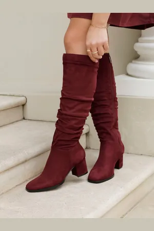 Linzi Red Margot Faux Suede Square Toe Block Heel Knee High Boots AU 9 (EU 40)