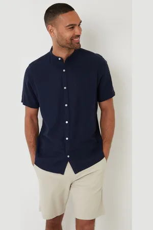 Threadbare Grandad Collar Linen Blend Short Sleeve Shirt small