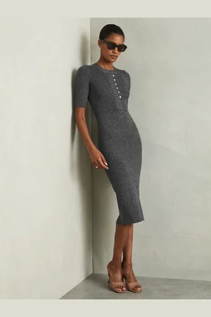 Reiss Sandy Ribbed Wool Blend Midi Dress L