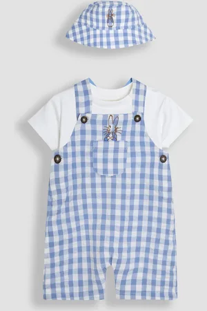 JoJo Maman Bébé Blue 2-Piece Peter Rabbit Gingham Dungarees & Body Set 1.5