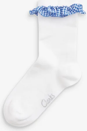Clarks White/Blue Girls Ankle School Socks 2 Pack 9-12 Jnr