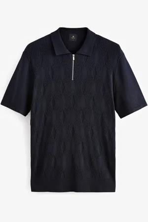 Next Regular Fit Textured Knit Quarter Zip Polo Shirt XXL