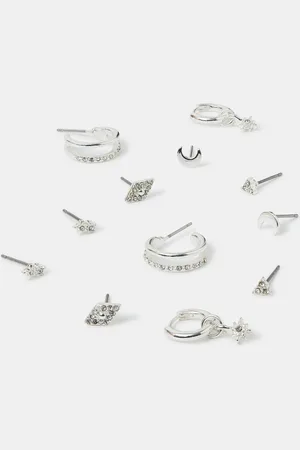 Accessorize Silver Tone Starry Night Stud and Hoop Earrings 6 Pack One