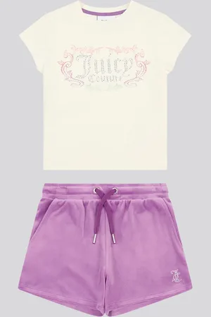 Juicy Couture Purple Girls Heritage Ringer T-Shirt & Velour Shorts Set 12
