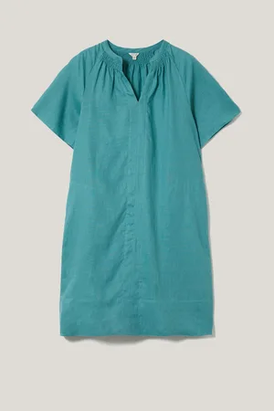 Jigsaw 100% Linen Smocked T-Shirt Dress AU 14