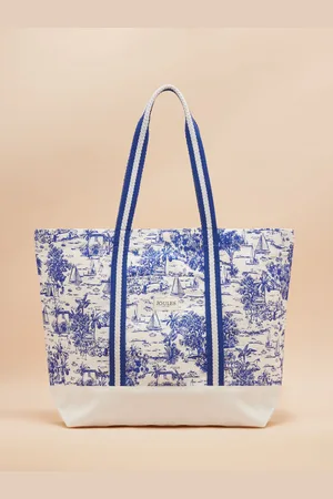 Joules Promenade Blue & White Toile de Jouy Canvas Beach Bag One