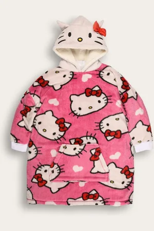 Brand Threads Pink Hello Kitty Womens Hooded Blanket one