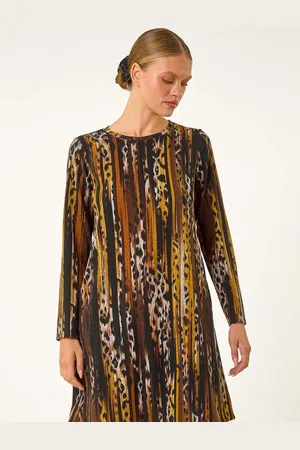 Roman Animal Print Shift Midi Dress AU 14