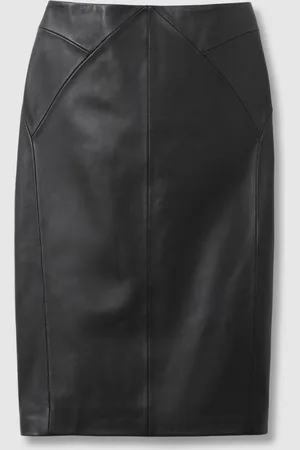 Reiss Raya Leather High Rise Midi Skirt AU 10