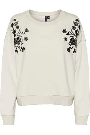 VERO MODA Cream Long Sleeve Embroidery Flower Sweatshirt AU 12