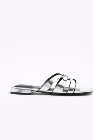 River Island Silver Strappy Flat Mules AU 6 (EU 37)