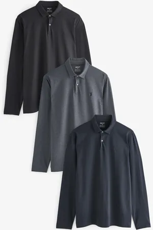 Next Regular Fit Long Sleeve Jersey Polo Shirts 3 Pack M