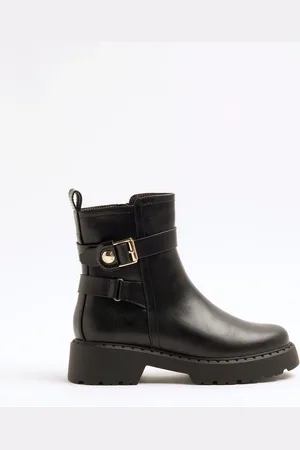 River Island Black Chunky Ankle Boots With Buckle AU 9 (EU 40)