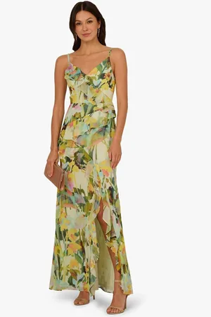 Adrianna Papell Printed Strap Cascade Gown AU 16