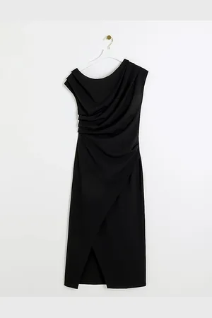 River Island Drape Asym Wrap Midi Dress AU 10