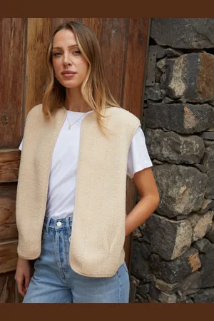 Threadbare Cream Fleece Borg Gilet L