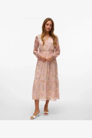 VERO MODA Printed Tiered Long Sleeve Maxi Dress AU 16