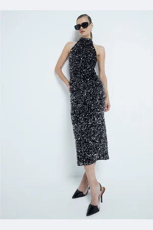 River Island Velvet Halter Sequin Detail Midi Dress AU 10