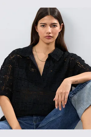 Next Crochet Short Sleeve Collared Top M Reg