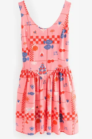 Next Sleeveless Scoop Neck Waisted Mini Dress with Linen AU 8 Petite
