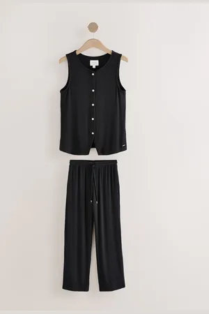 Next Black Button Through Vest Pyjamas small