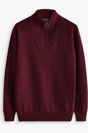 Barbour Burgundy Red Lambswool Quarter Zip Jumper L