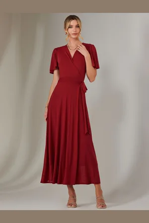 Jolie Moi Plain Angel Sleeve Wrapped Maxi Dress AU 12