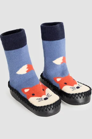JoJo Maman Bébé Navy Blue Fox Moccasin Slipper Socks 6