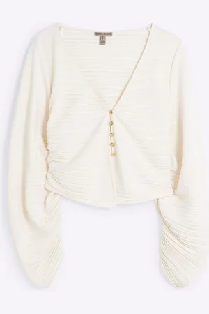 River Island Cream Banana Sleeve Plisse Top AU 8