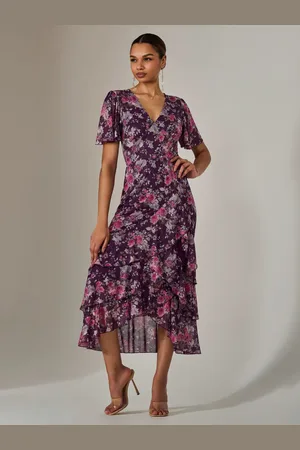 Jolie Moi Mesh Print Frill Hem Midaxi Dress AU 12