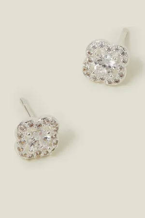 Accessorize Silver Sterling Plated Diamanté Clover Stud Earrings One