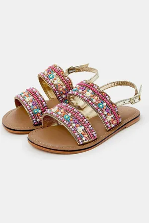 Accessorize Pink Girls Flower Beaded Strap Sandals uk1eu33