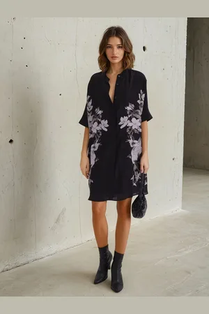 Religion Inversion Tunic Dress With Beautiful Swallow Print AU 12