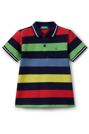 Benetton Younger Boys Blue Striped 100% Cotton Polo Shirt 4