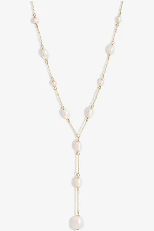 Jon Richard Gold Tone Semi Precious Pearl Y Necklace One