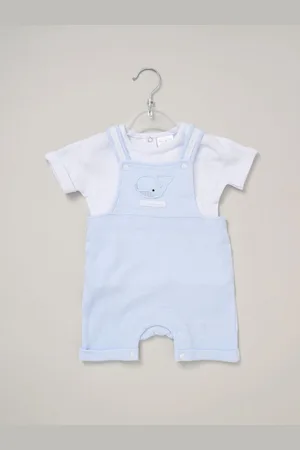 Rock-a-bye Baby Boutique Blue 100% Cotton Waffle Dungarees and Printed T-Shirt Outfit Set 6