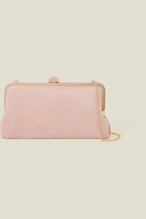 Accessorize Pink Suedette Clip Frame Clutch Bag one