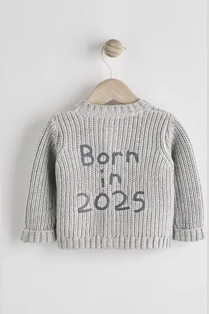 Next Grey Born In 2025 Baby Knitted 100% Cotton Cardigan Up to 3 Months (62cm)