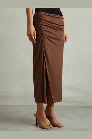Reiss Lisa Ruched Front Split Midi Skirt AU 12