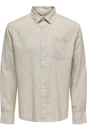 Only & Sons Regular Fit Linen Blend Long Sleeve Shirt medium