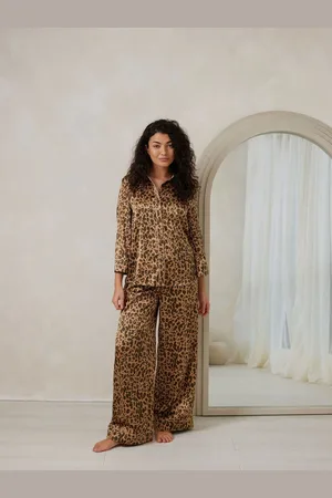 Chelsea Peers Brown Leopard Print Long Pyjamas Set AU 10