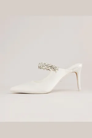 Lipsy London Occasion Ivory Sparkly Embellished Bridal Strappy Mid Heel Wedding Mule Courts AU 10 (EU 41)