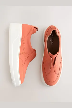 Next Coral Pink Slip On Signature Forever Comfort Leather Chunky Wedge Platform Trainers AU 7.5 (EU 38.5)